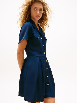 Tommy Hilfiger Hemdblusenkleid TOMMY HILFIGER VIS TWILL S/S F&F MINI DRESS, Damen, Gr. 34, N-Gr, blau (marine), Web, Obermaterial: 100% Viskose, unifarben, regular f