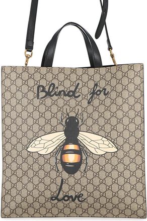 Gucci Beige Black Gg Supreme Leather Tote Bag (Pre-Owned)