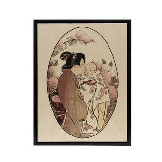 Artery8 Helen Hyde The Secret Japanese Mother & Child Framed Canvas Art in Beige | Size: W24 x H32