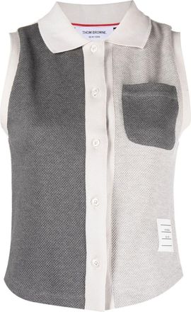 Thom Browne Funmix patchwork sleeveless polo - women - Cotton - 38 - Grey