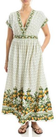 Max Studio Surplice Neck Short Sleeve Maxi Dress in Cream/Orange Citrus at Nordstrom Rack, Size X-Small
