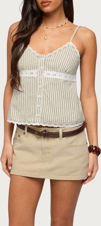 Edikted Elodie Stripe Lace Trim Tank in Sage at Nordstrom, Size X-Small