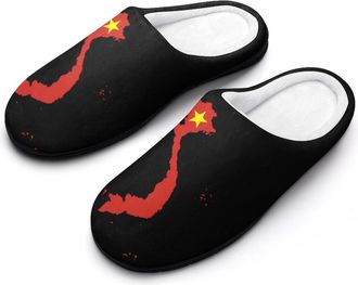 Generic Vietnam Flag Map Cotton Womens Slip-on Slippers Winter Warm House Shoes with Rubber Sole for Home Office Hotel