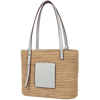 Loewe White Raffia Leather Basket Tote Bag (Pre-Owned)