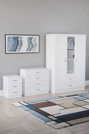 Home Discount Vida Designs 3Pc Bedroom Set 3Bedside, 4 Drawer Chest, Mirror Wardrobe in White
