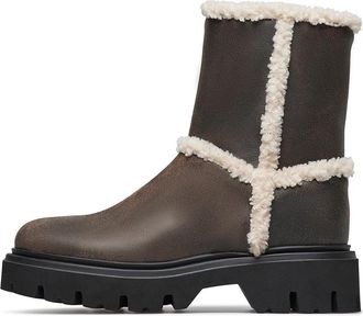Loriblu Combat Enkellaarsjes - Dames - Winterlaarzen - Bruin - 41 EU - Leer - Schoenen