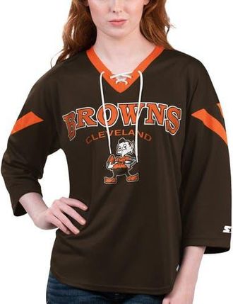 Starter Womens Starter Brown Cleveland Browns Rally Lace-Up 3/4 Sleeve T-Shirt at Nordstrom, Size Medium