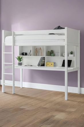 Julian Bowen Titan Highsleeper Loft bed with Desk in White | Size: Single