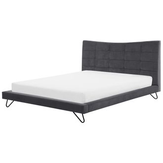 Beliani Beliani - Cama Doble Tapizada En Terciopelo Gris 180 X 200 Cm Patas De Metal Cabecero Acolchado Dise&ntilde;o Moderno Lannion
