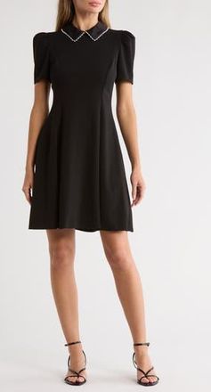 Karl Lagerfeld Faux Pearl Embellished Collar A-Line Dress in Black at Nordstrom Rack, Size 4