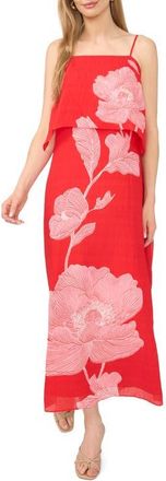 Vince Camuto Floral Tiered Overlay Dress in Lobster Red at Nordstrom, Size Xx-Large