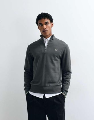 Fred Perry felpa con mezza zip in grigio antracite scuro-Verde