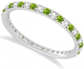 Allurez Diamond & Peridot Eternity Wedding Band 14k White Gold (0.57ct)
