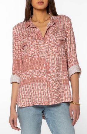 Velvet Heart Genovia Roll Tab Button-Up Shirt in Clay Geo Patchwork at Nordstrom Rack, Size X-Small