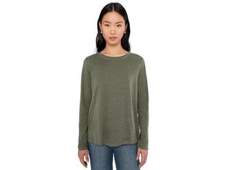 Eileen Fisher Organic Linen Jersey Crew Neck Long Sleeve T-Shirts Womens Clothing Bayleaf : MD