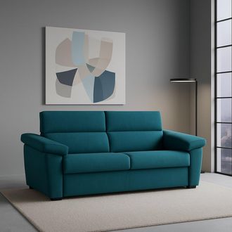 Dmora Sof&aacute; Cama 2 Plazas Contrada, Desenfundable, Con Almacenaje Made In Italy, Apertura Abatible, 205x95 Cm Azul