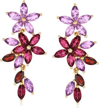 Ross-Simons Multi-Gemstone Floral Drop Earrings in 18kt Gold Over Sterling