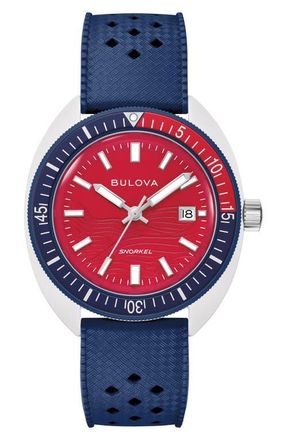 Bulova x Sail4th Snorkel Rubber Strap Watch, 41mm in Blue at Nordstrom