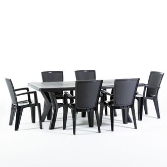 Siediti Fuori e Dentro Conjunto de jard&iacute;n en resina mesa rectangular + 6 sillas antracita