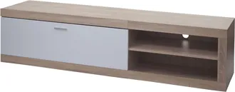 Hhg Estanter&iacute;a Tv Hhg 637, Soporte Tv Mesa Tv Mueble Bajo Cajonera Tv, Madera 43x180x41cm Compartimento De Almacenaje, Aspecto Roble, Blanco