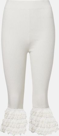 Ganni Crochet-trimmed ribbed cotton-blend capri pants
