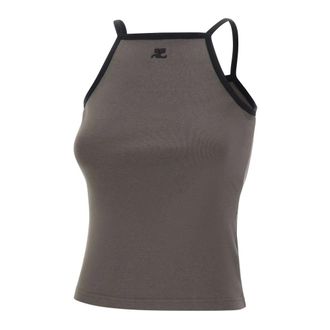 Courr&egrave;ges Sleeveless Tops, female, Gray, Size: L Contrast Tank Top