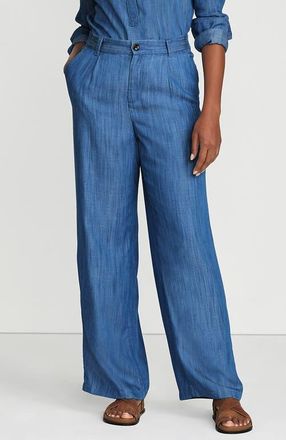 Lands End High Rise Elastic Back Pleated Wide Leg Pants made with TENCEL Fibers in Soft Indigo at Nordstrom, Size 12