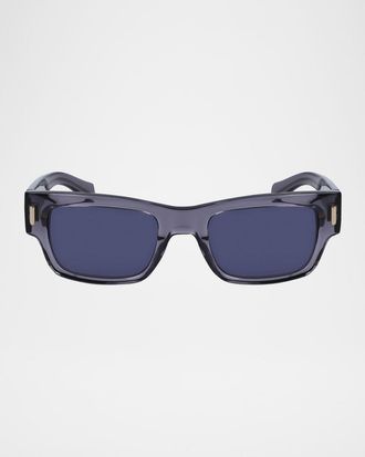 Ferragamo Men & apos;s Rivets Acetate Rectangle Sunglasses, 53mm
