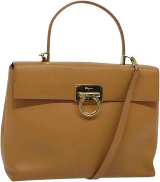 Ferragamo Tweedehands leren handtassen - Dames - Vintage Handtas - Beige - ONE Size - Leer - Vintage
