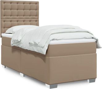 vidaXL Cama Box Spring Con Colch&oacute;n Cuero Sint&eacute;tico Capuchino 90x200 Cm Vidaxl