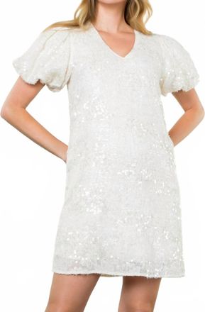 THML Clothing Puff Sleeve Sequin Mini Dress In Cream