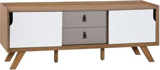 Beliani Beliani - Aparador De Chapa De Madera Clara 56 X 147 X 42 Cm Con 2 Puertas Correderas Blancas Y 2 Cajones Grises Acton