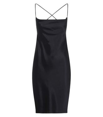 Saint Laurent Black Cowl Neck Silk Satin Mini Dress