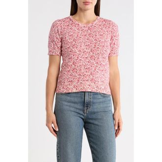 1.State Floral Short Sleeve Cotton Sweater in Antique White at Nordstrom Rack, Size X-Large