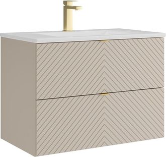 Vente-Unique Mueble de ba&ntilde;o suspendido con lavabo encastrado y grifo - Beige - 80 cm - DORIONI