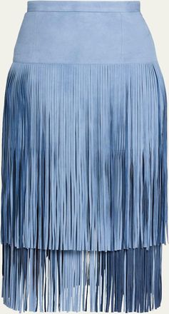 Michael Kors Tiered Fringe Suede Midi Skirt