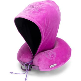 Von Dutch Pinstripe Hooded Memory Foam Travel Neck Pillow in Purple at Nordstrom