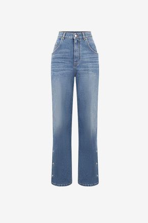 Stella McCartney Weite ausgewaschene Bio-Baumwolljeans mit seitlichen Druckkn&ouml;pfen