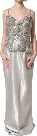 Dolce & Gabbana Womens Silver Crystal Embellished Eveninggown Dress Silk Elastane