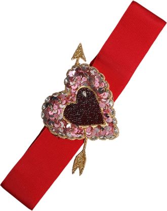 Dolce & Gabbana Womens Red Stretch Wide Waist Heart Embellished Belt Cotton Viscose