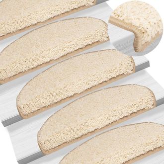 Berkfield Home Carpet Stair Treads 15 pcs Cream 65x21x4 cm | Size: Medium