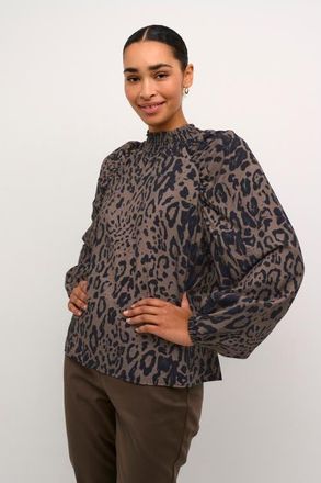 Kaffe KAjemma Puff Sleeve Print Blouse in Major Brown/black Leo at Nordstrom, Size 10