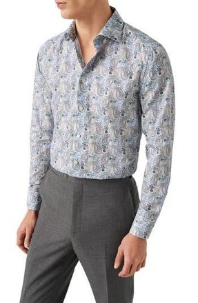 Eton Slim Fit Paisley Cotton & Lyocell Dress Shirt in Medium Blue at Nordstrom Rack, Size 16.5