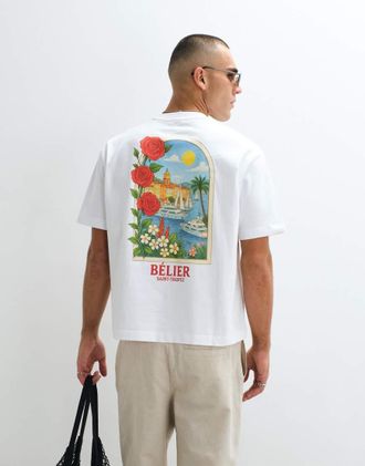 B&eacute;lier T-shirt bianca con stampa grafica di paesaggio sul retro-Bianco
