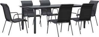 vidaXL Juego de comedor para jardín 7 piezas acero y textilene negro Vidaxl