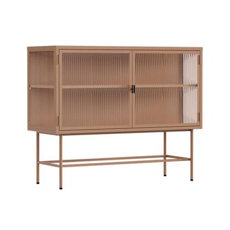 Oviala Aparador moderno de 2 puertas de 110 cm en metal y cristal marr&oacute;n