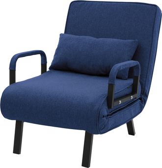 ML Design Ml-design Sill&oacute;n Cama 3en1, Sof&aacute; Individual De 1 Plaza, Butaca Plegable Con Respaldo Ajustable, Estructura De Acero Y Chenilla Azul, Silla De Relajaci