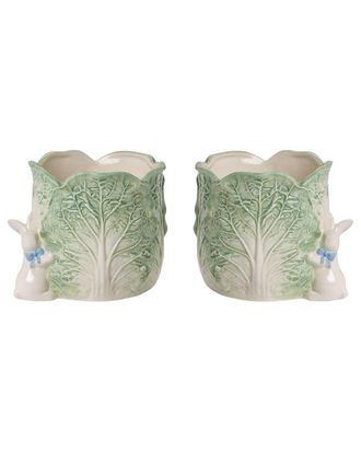 Two's Company Cabbage & Bunny Set Of 2 Cachepots / Planters