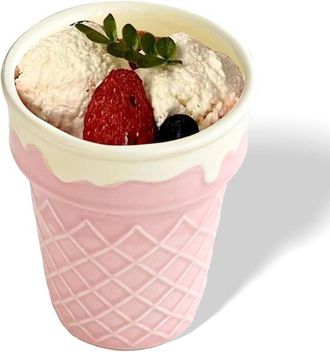 No Brand Bol De Postre De Cer&aacute;mica Rosa Con Forma De Cono De Helado (10 Cm) - Bol De Loza De Primera Calidad Para Helado, Caf&eacute; Y Bebidas, Con Un Bonito Dise&ntilde;o 