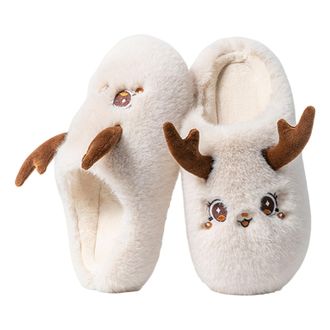 Generic Christmas Reindeer Slippers Cute House Shoes for Adult Winter (Beige 36-37) (Beige 36-37)